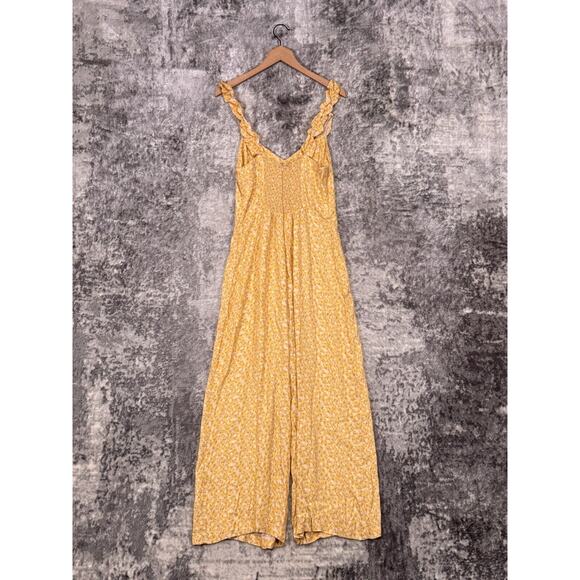 Reformation Jumpsuit 12 Womens Yellow Floral Smocked Wide Leg - Picture 3 of 9